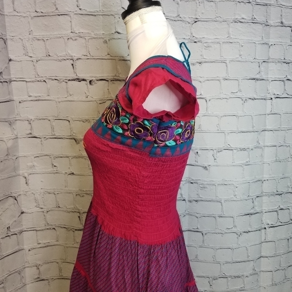 Vtg ethnic indian pakastani kurti kurta embroidered floral boho dress - Picture 6 of 14
